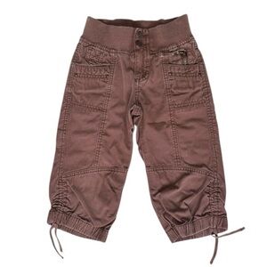 Y2K Limited Too Girls Brown Cargo Pants 6 Slim Ribbed Waist Drawstring Hem